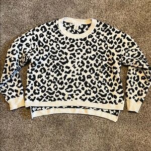 Black and White Crew Neck Animal Print Sweater